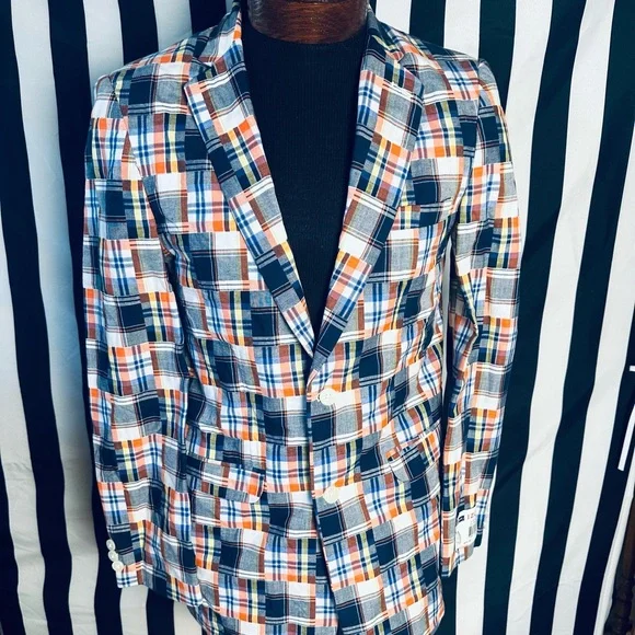 IZOD Orange & BLUE PLAID YOUTH SPORTS COAT BLAZER New With Tags - Picture 2 of 6